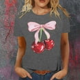 thumbnail image 2 of Lkhaha 2026 Womens T Shirts Fashion Tops Bow Cherry Print Short Sleeve Summer Casual Graphic Crew Neck Lightweight Outfits Clothes Grey M, 2 of 2
