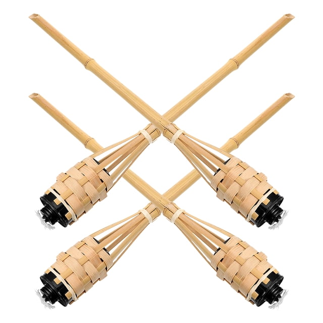 LITINKIMI 4Pcs Garden Torch Handmade Bamboo Lanterns for Outdoor Lighting - Rustic Charm for Weddings Parties