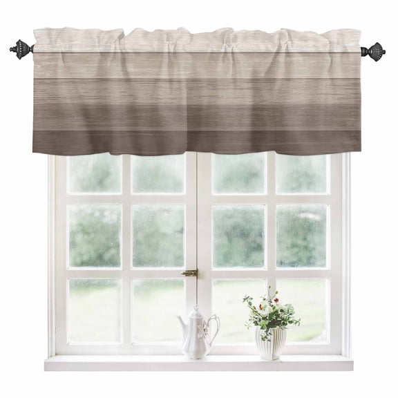 Brown Beige Ombre Kitchen Valances for Windows 42x18 Inch Kitchen Curtains Valances Rod Pocket Farmhouse Vintage Wooden Striped Bathroom Window Valances for Window Treatment Decor