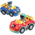 thumbnail image 5 of Coche de policía de dibujos animados con mando a distancia y coche de carreras, juguetes de control de radio RC para niños pequeños y niños, paquete de 2 coches en diferentes frecuencias para que dos jugadores puedan jugar juntos Zhivalor CZWJ-ZC47-2, 5 of 5