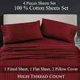 thumbnail image 3 of 4 Piece Luxury Bed Sheet Set - 600 Thread Count - 100% Egyptian Cotton - 18" Deep Pocket - Hotel Quality Bed Sheet Set - Twin XL Size - Burgundy Stripe, 3 of 5