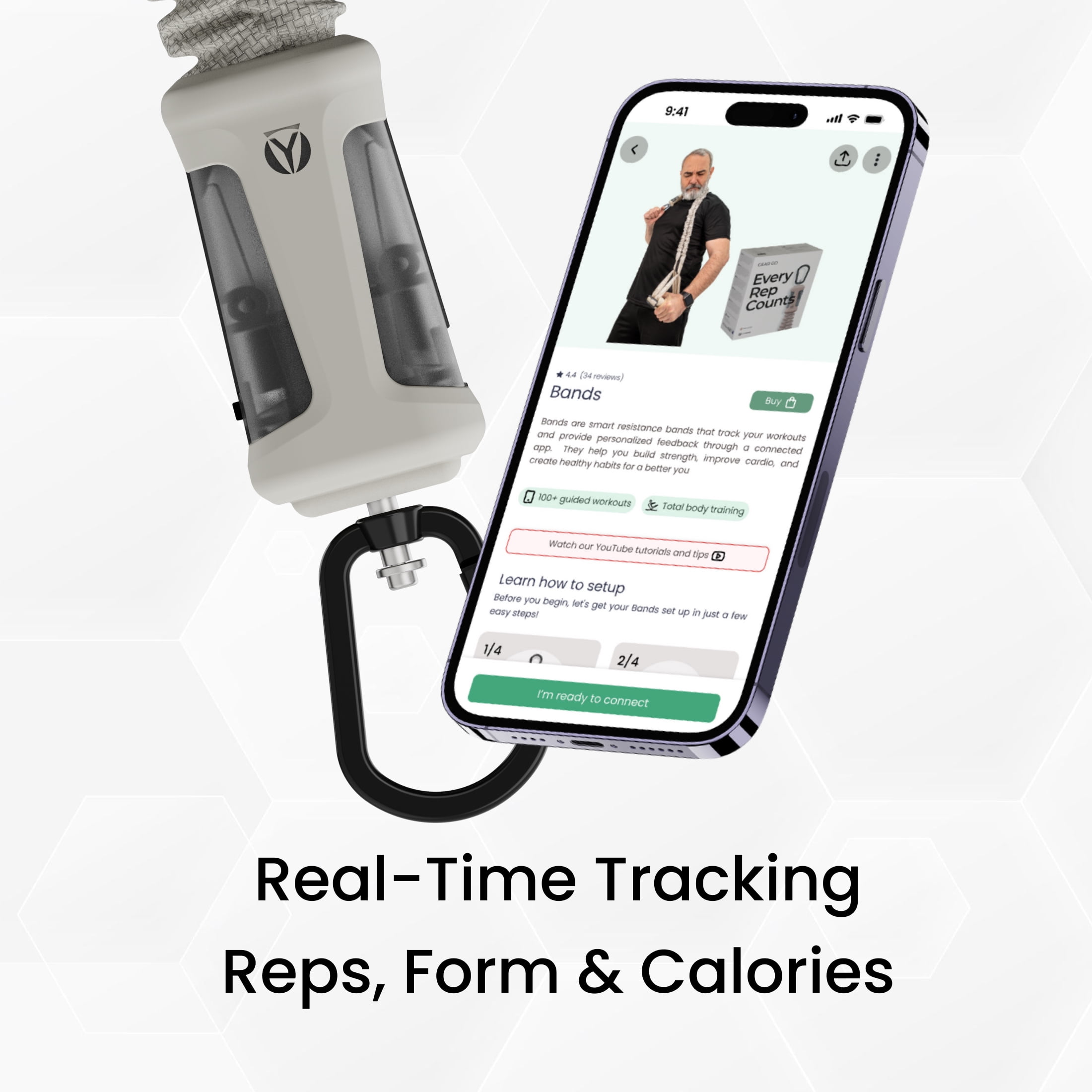 Smart Fitness Resistance Band with Performance Tracking Sensors, Upper & Lower Body Workouts, Portable Home Gym Equipment, Access On-Demand Classes