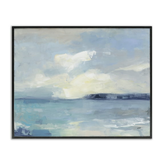 Stupell Industries Sunny Peninsula Seascape Landscape & Nature Painting Black Framed Art Print Wall Art, 14 x 11