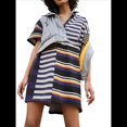 thumbnail image 3 of Vestido Minivestido de Verano Y2k con Rayas en Contraste para Mujer, Estilo Babydoll, con Retazos, Cuello en V, Corta, Estilo Vintage Azul y Amarillo XL, 3 of 8
