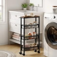 thumbnail image 5 of Slim Rolling Storage Cart, 4-Tier Narrow Kitchen Storage Cart with Handle & Wheels, Mobile Shelving Unit, Wooden Top & Metal Frame, Utility Cart for Kitchen, Small Spaces, Rustic Brown, 5 of 18