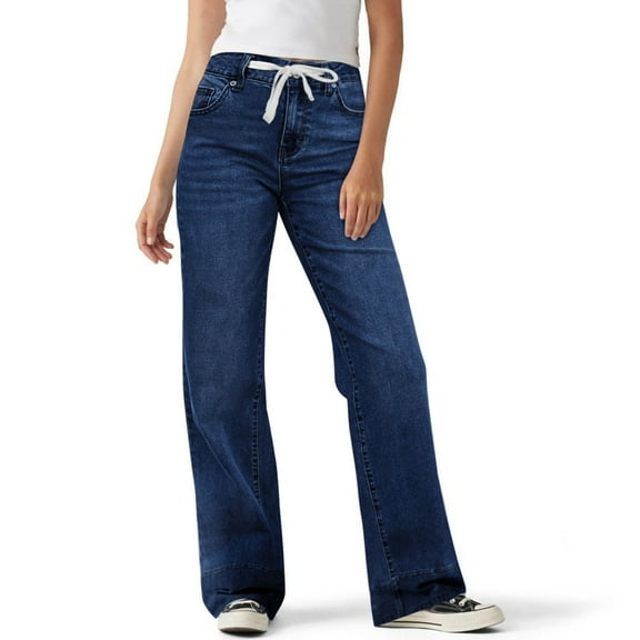 PFRNLF Women's Wide Leg Jeans Drawstring High Waisted Baggy Stretchy Denim Pants