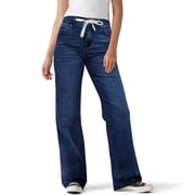 Roncen Women's High Waist Wide Leg Denim Pants - Stretch Straight Leg Trousers with Loose Fit & Drawstring Waist