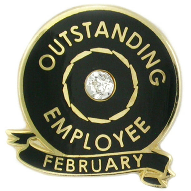 PinMart Outstanding Employee of the Month February Rhinestone Enamel Lapel Pin