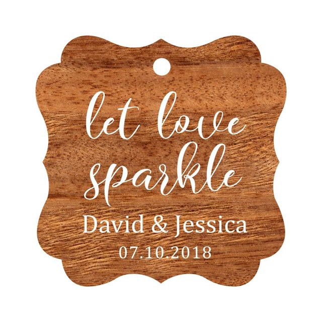 Darling Souvenir Personalized Fancy Frame Paper Tags Wedding Sparklers Let Love Sparkle Custom Hang Tags-Rustic Wood-100 Tags