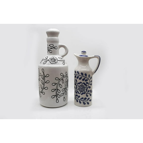 Ceramic Oil Dispenser | Pack of 2 | Blue & White | 1000 ml Each