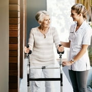 Costway Folding Aluminum Alloy Wheel Walking Frame Adjustable Walker with Armrest Support Silver