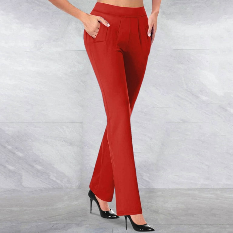 WREESH Womens Slim Business Casual Pants Dress Pants High Waisted Leg Work  Pants Stretch Office Casual Pants Red