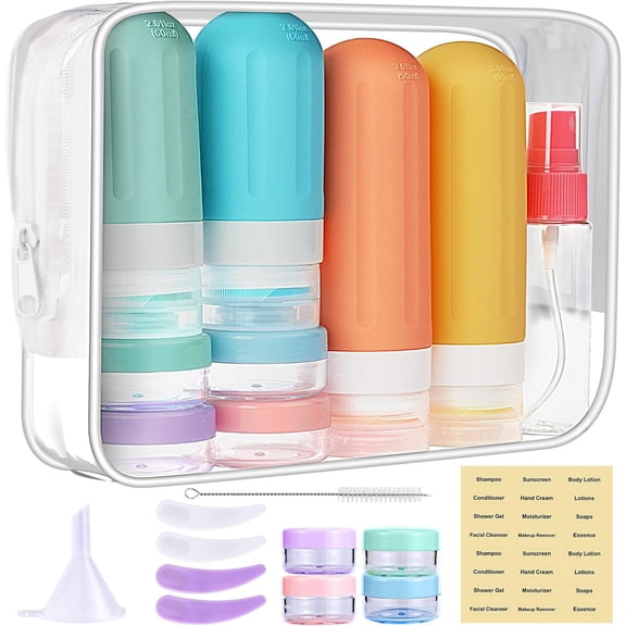 Travel Bottles for Toiletries 18Pack Containers Travel Size Toiletries | TSA Approved Leak Proof Refillable Liqus Shampoo Air Travel Flights Getaways Colored