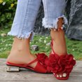 thumbnail image 6 of Women's Floral Block Heels Square Toe Elegant Dressy Slide Sandals Wedding Party Date Night Heel Sandals Red 5.5(36), 6 of 6