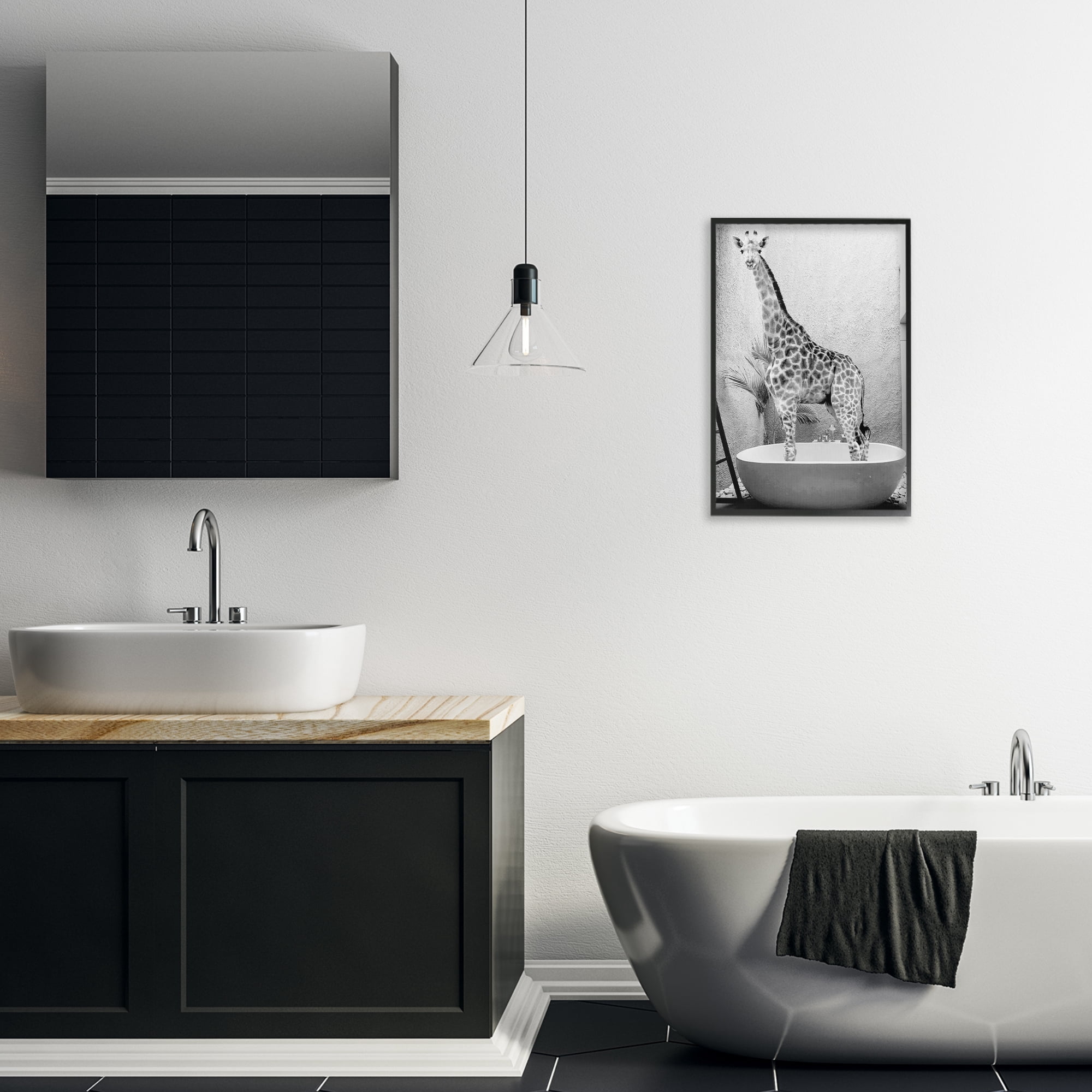 Stupell Industries Safari Bath Standing Tall Black Framed Giclee Art, design by SD Graphics Studio