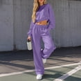 thumbnail image 5 of KTFgvq Sweatsuits Women 2 Piece Outfit, Cropped Crew Neck Long Sleeve Top, Matching Wide Leg Pants with Elastic Waist, Casual Fall Set, S, 5 of 6