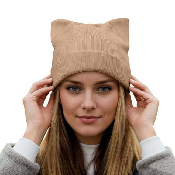 Landzoo One Winter Knitted With Cat Ears Soft Blend Thermal Ear Hat For Outdoor Cold Weather Soft Stylish Basic Bomber Hats