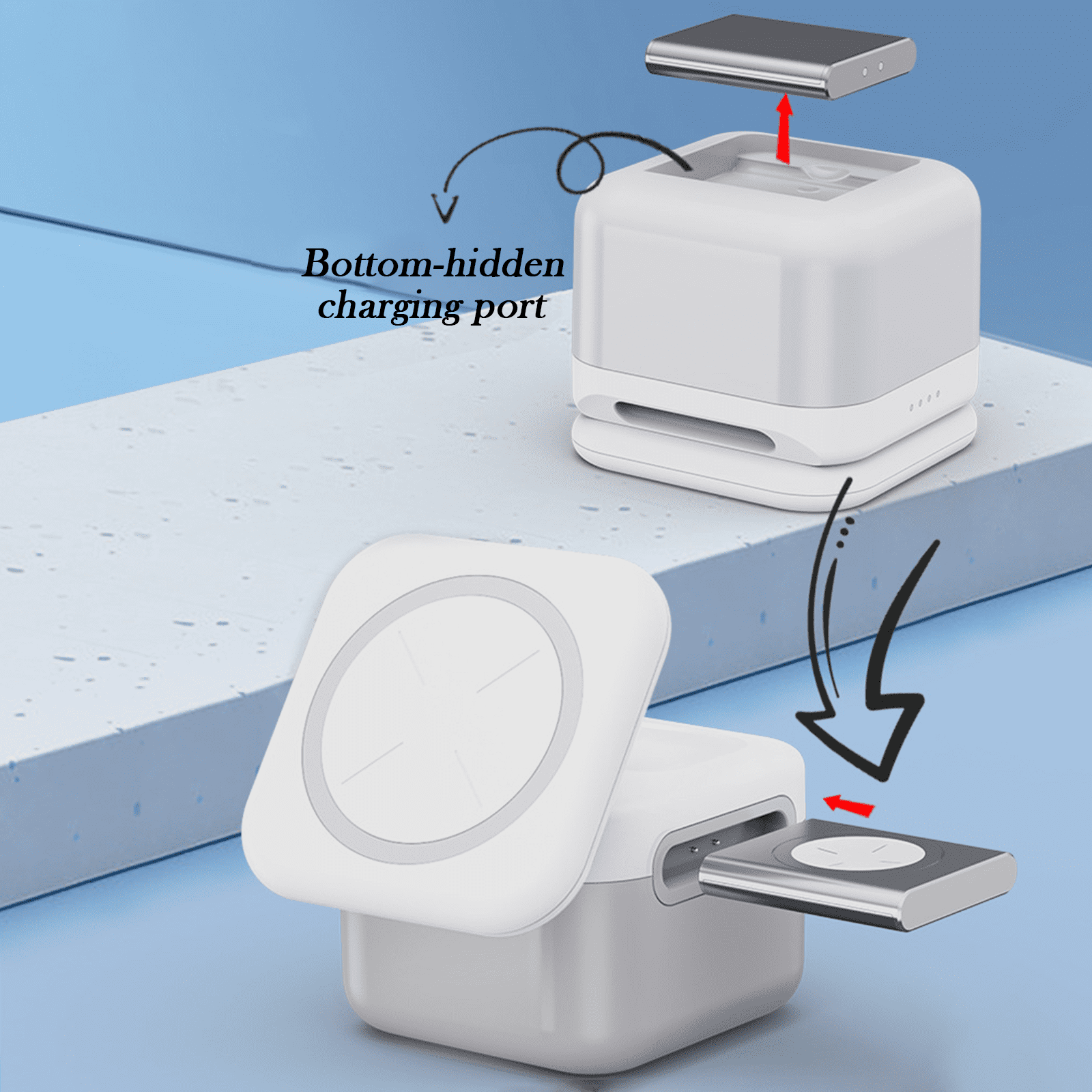 3 in 1 Charging Station for Apple, Wireless Phone Charger Stand with Night Lamp, Travel Foldable Magnetic Cube Magsafe Dock for iPhone 16 15 14 13 12 Series/Apple Watch/Airpods