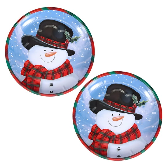 (2) Snowman-Design Round Christmas Platters, 10 in – Reusable Dinner Plates & Serving Trays for Appetizers, Candies, Winter Holiday Table Decorations & Gift Supplies