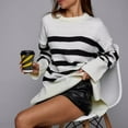 thumbnail image 5 of Duoif Womens Sweaters Women's Striped Round Neck Sweater - Loose Knit Winter Pullover Sweaters for Women White S, 5 of 9