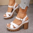 thumbnail image 6 of Womens Strappy Chunky Heel Platform Sandals White Open Toe Crisscross Ankle Strap Dressy Casual Comfortable Faux Faux Leather Wedding Guest Summer Shoes,Size 39, 6 of 9