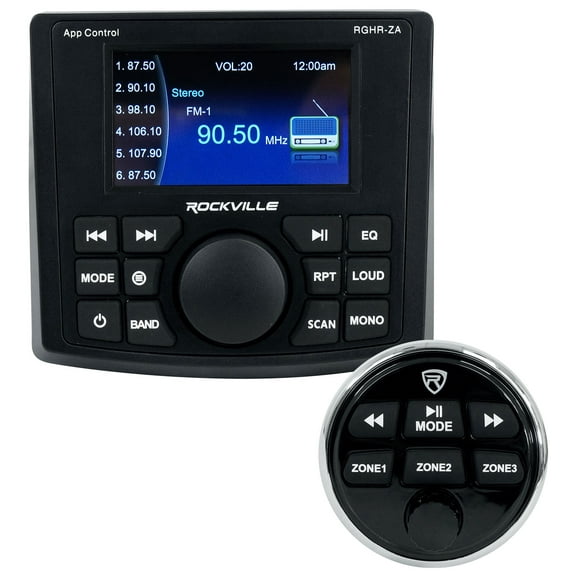 Rockville RGHR-ZA 4 Zone Marine Gauge Hole Receiver Bluetooth App Control Remote