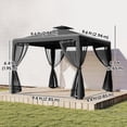 thumbnail image 2 of Gazebo de Patio Extérieur 9,6 Pi x 9,6 Pi, Pavillon à 2 Niveaux avec Cadre en Acier, Auvent avec Moustiquaire et Rideaux, Abri en Polyester Résistant aux Intempéries pour Jardin, Cour Arrière et Salle à Manger, Gris Foncé, 2 of 7