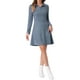 thumbnail image 2 of INSPIRE CHIC Women's Faux Suede Lapel Neck Long Sleeve A-Line Dress M Gray Blue, 2 of 6