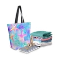 thumbnail image 2 of FORMRS Womens Canvas Tote Bag with Zipper Inner Pocket Shoulder Handbag, Neon Starfish Pattern, 2 of 7