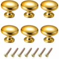 thumbnail image 1 of Juego de 6 pomos redondos dorados para cajón, aleación de zinc cromado brillante, tipo hongo, pomos de gabinete de un solo agujero, tiradores de muebles para cajón de cocina, 1 of 5