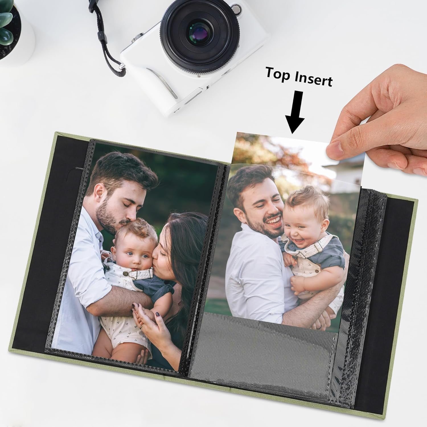 QUARKZMAN Album Fotografico In Lino – 4x6 Pollici, 100 Tasche – Copertina Con Finestra Personalizzabile – Blu, Per Viaggi E Matrimonio