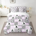 thumbnail image 2 of Feelyou Eat Sleep Hockey Bedding Comforter Set 7 Pieces for Teen, Ice Hockey Lover Full Bedding Set, Plum Square Checkered Reversible Fitted Sheet Flat Sheet, Lightweight Room Decor, 2 of 7