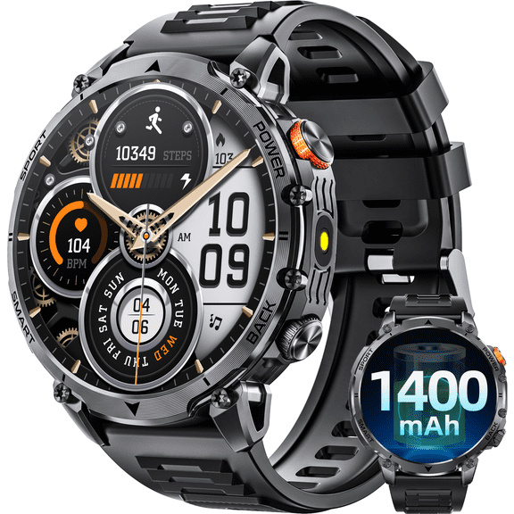 Men’s military smartwatch, 1400mAh battery, LED light, compatible with Android and iPhone , Fitness tracker, 1.7-inch, Making/Receiving calls, over 100 sports modes, IP68.smartwatch gift