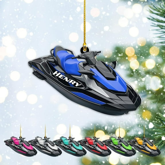Custom Jet Ski Ornaments 2025 Jet Boat Ski Christmas Ornament Skiing Jet Boat Christmas Tree Ornament Gift for Watercraft Lovers Speed Boat Ornaments (JK8) - 3222 (Blue)