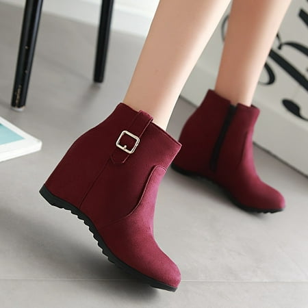 

College Wind Suede Women s Boots Belt Buckle Side Zipper Ankle Boots Plus Hair