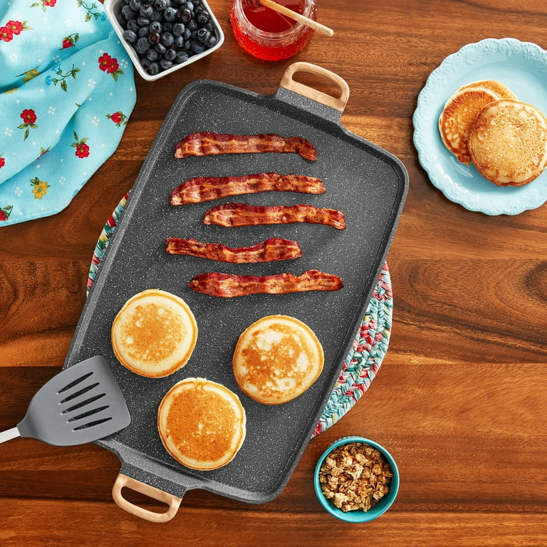 The Pioneer Woman Prairie Signature Cast Aluminum Double Griddle, Charcoal Speckle, Size: 18 inch x 12 inch