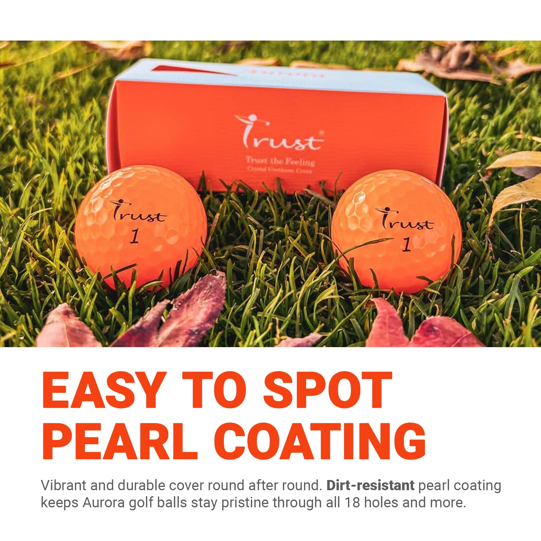 Trust Aurora Bright Orange. Crystal Urethane Cover with Dynamic Core, 3 Piece Golf Ball, Soft Feeling (4 Dozen)