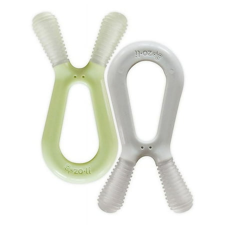UPC: 0811153022555 | Baby Molar Teethers | ZoLi BUNNY dual nub teethers for molars in mist blue + ash grey baby teething accessory teething toy gum massaging baby chew toy baby shower (Set of 2)