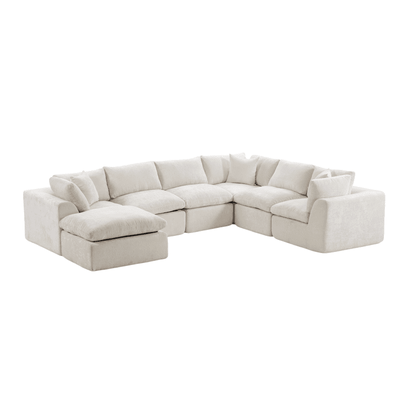 Oversized U-Shaped Sectional Sofa with Ottoman, 7-Seater Chenille Modular Sofa with Deep Seat, Cloud Sofa Boneless Couch for Living Room Apartment