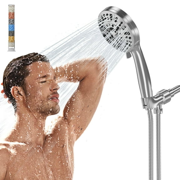 Cshidworld 10 Spray Mode Filtered Shower Head with Handheld, High Pressure Showerhead with Filters, Shower Head with Hard Water Filter for Bathroom, Anti-clog & Powerful to Clean Tile & Pets, Chrome