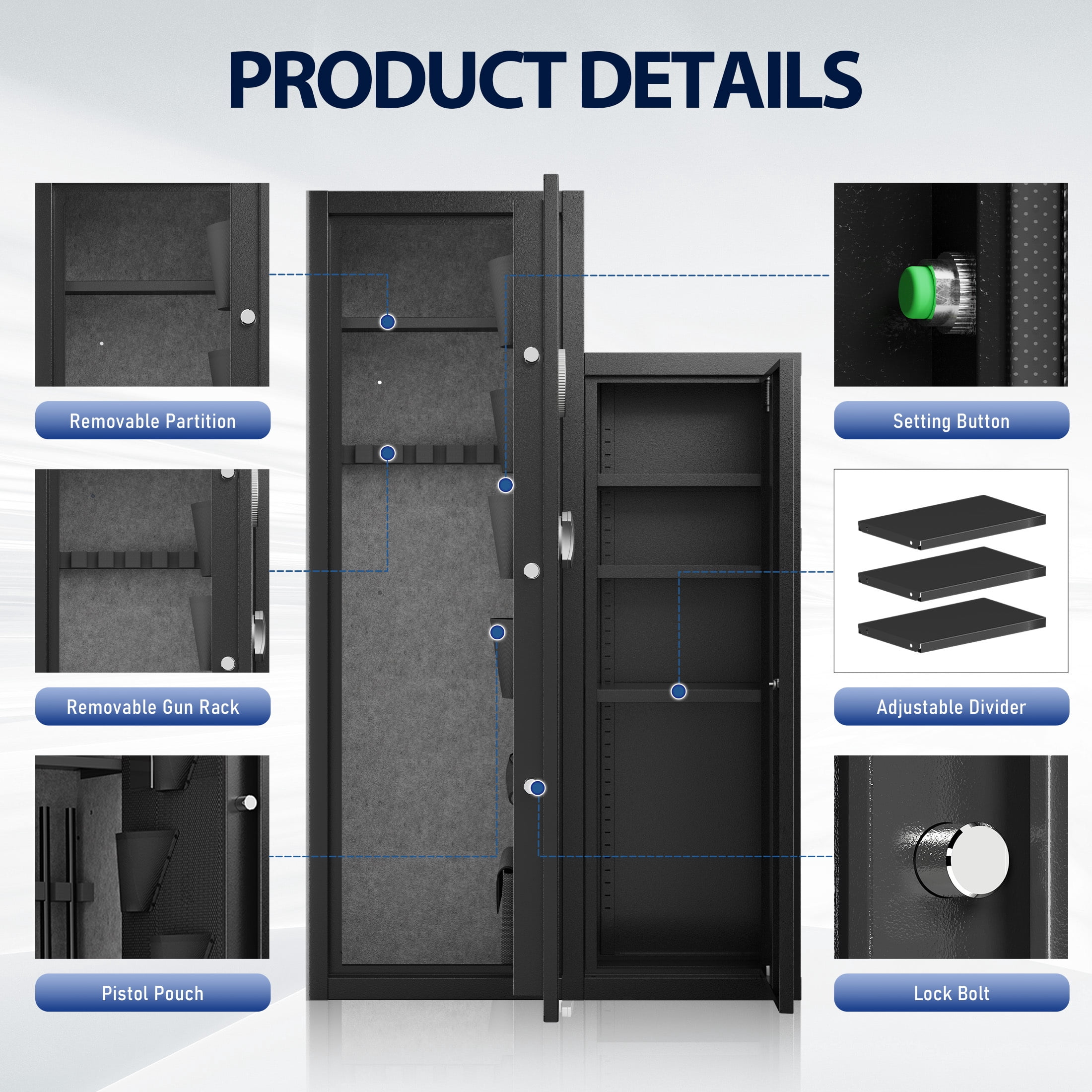 KAER 8-10 Gun Safe, Large Gun Safe for Rifle and Pistol, Assembled Gun Cabinet & Unassembled Storage Cabinet with Removable Shelf for Home