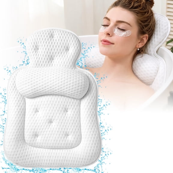 VOXOR 5D Mesh Extra Large Bath Pillow for Tub, Non-Slip Bathtub Cushion with 42 Suction Cups, Relaxing Tub Pillow for Head, Neck and Back Support