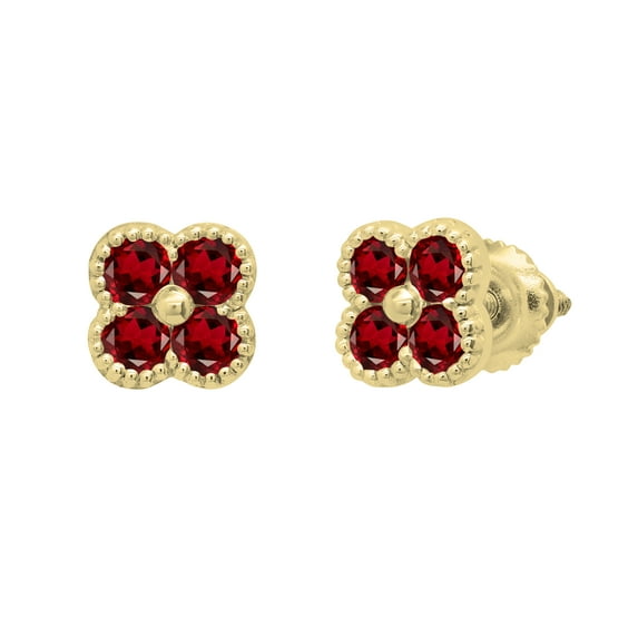 Dazzlingrock Collection Round Garnet Floral Screwback Earrings for Women (0.48 ct. Color Red, Clarity Moderately Included) in 14K Yellow Gold