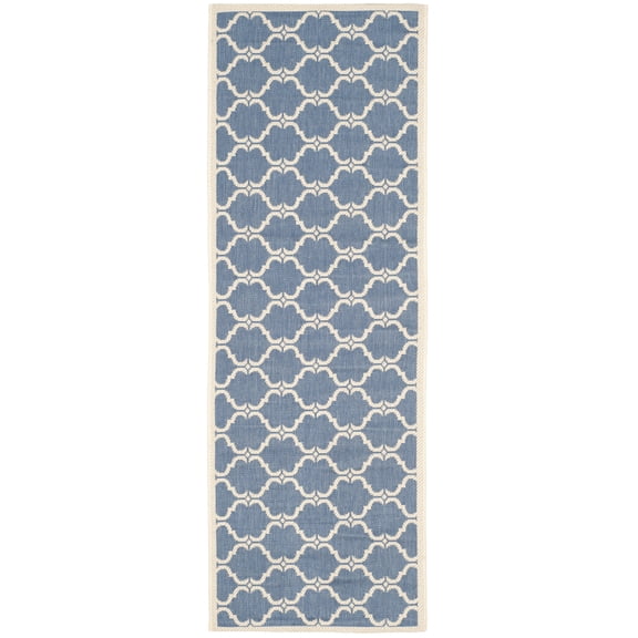 SAFAVIEH Courtyard Estelle Geometric Indoor/Outdoor Runner Rug, Blue/Beige, 2'3" x 6'7"