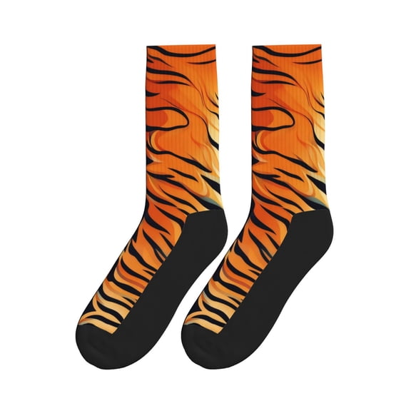 Women Men Novelty Crew Socks Orange Tiger Stripes Athletic Socks