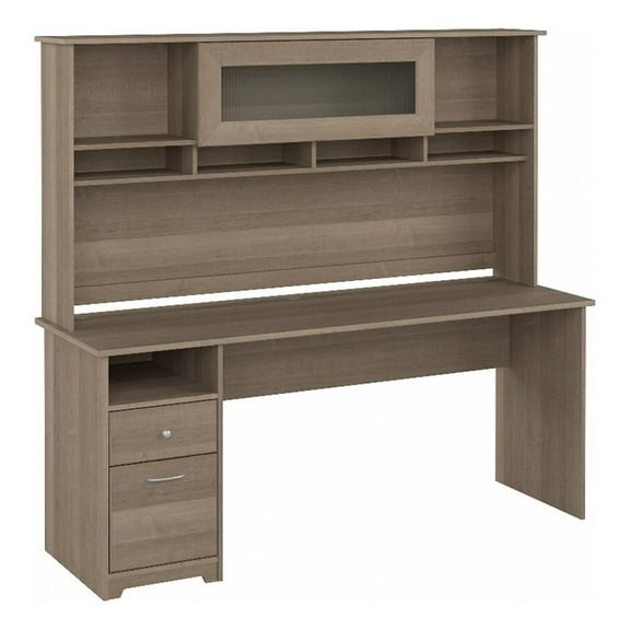 Pemberly Row 72W Computer Desk with Hutch in Ash Gray - Engineered Wood
