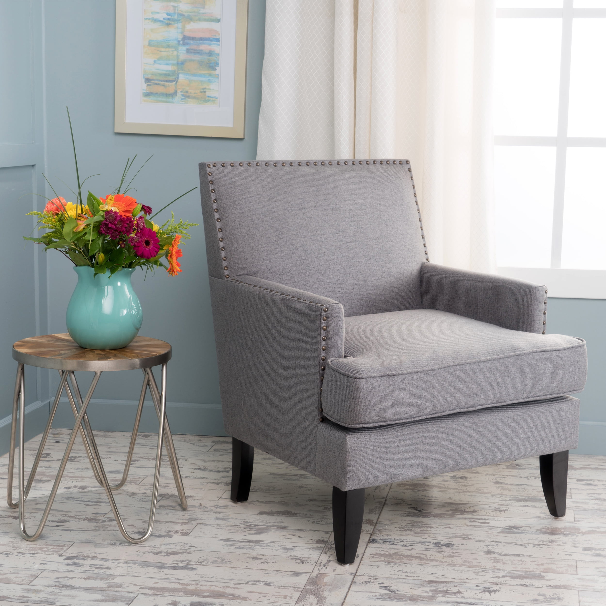 Noble House Tabitha Modern Contemporary Fabric Studded Accent Chair