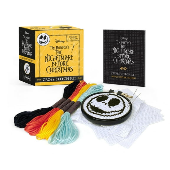 Running Press Tim Burton's The Nightmare Before Christmas 3'' x 1.80'' Jack and Sally Cross-Stitch Kits with tapestry needles embroidery hoop