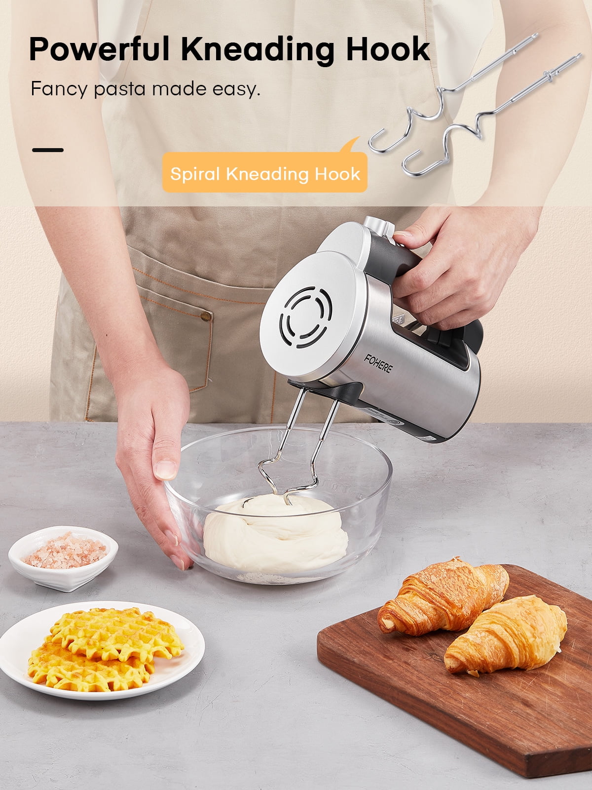 FOHERE Hand Mixer, 6-Speed Kitchen Hand Held Mixer Electric, 300W Ultra  Power Electric Mixer, Silver 