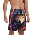thumbnail image 2 of Kdxio Colorful Wolf Head Print Mens Sleep Shorts Bottoms Soft Comfy Pajama Wear Pants with Drawstring Pockets, 2 of 5